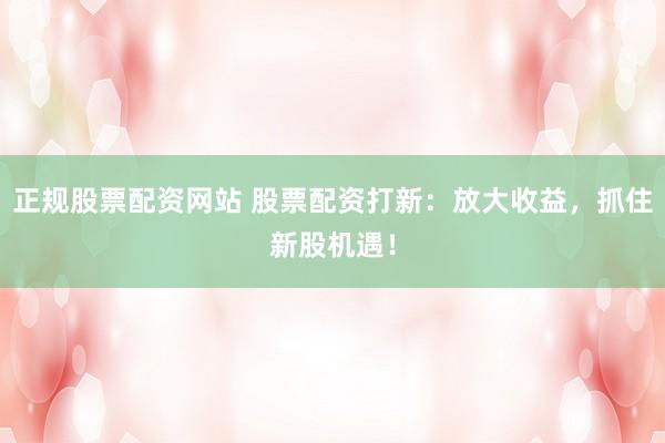 正规股票配资网站 股票配资打新：放大收益，抓住新股机遇！