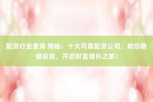 配资行业查询 揭秘：十大可靠配资公司，助您稳健投资，开启财富增长之旅！