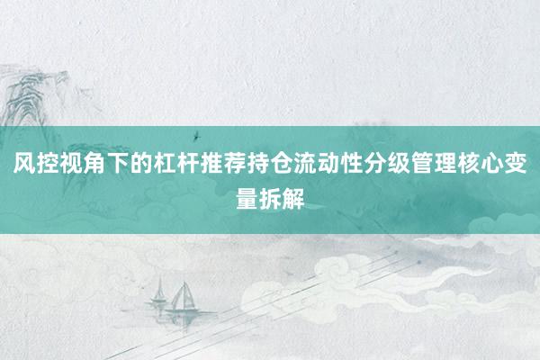 风控视角下的杠杆推荐持仓流动性分级管理核心变量拆解
